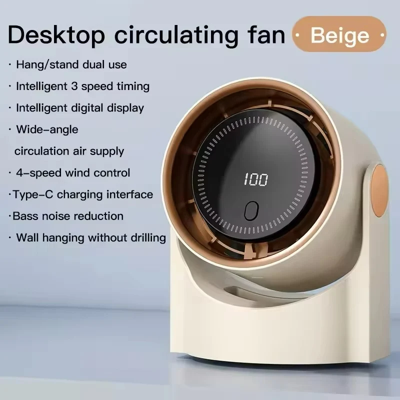 Trådløs Bærbar Ventilator med Stille Drift og Digital Display