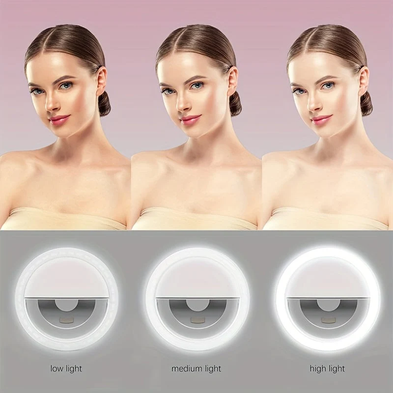 Genopladelig LED Selfie Ringlampe til Makeup og Perfekte Selfies