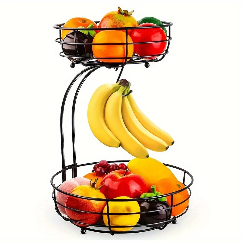 Praktisk Frugtkurv i To Niveauer med Bananholder