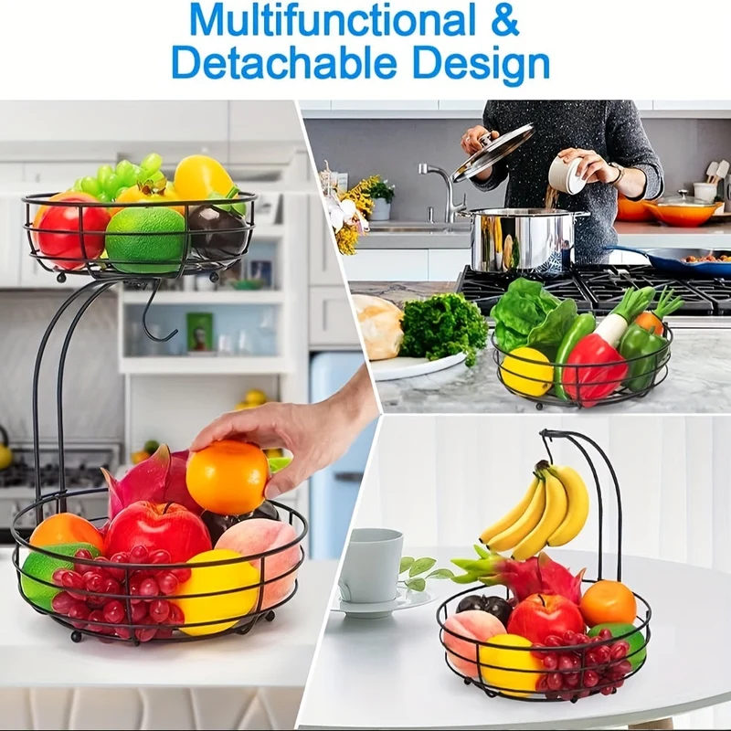 Praktisk Frugtkurv i To Niveauer med Bananholder