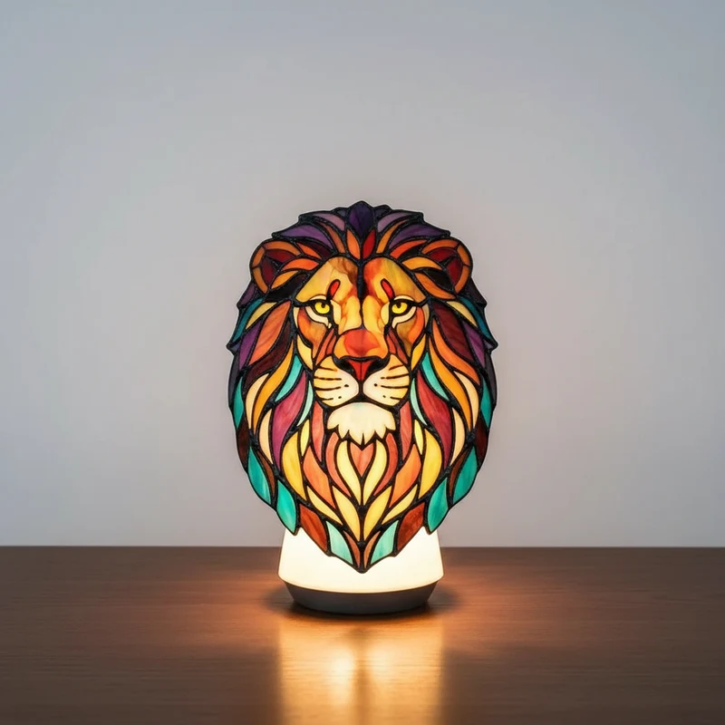 Dekorativ Dyrebords Lampe i Glasstil med Varme Farver