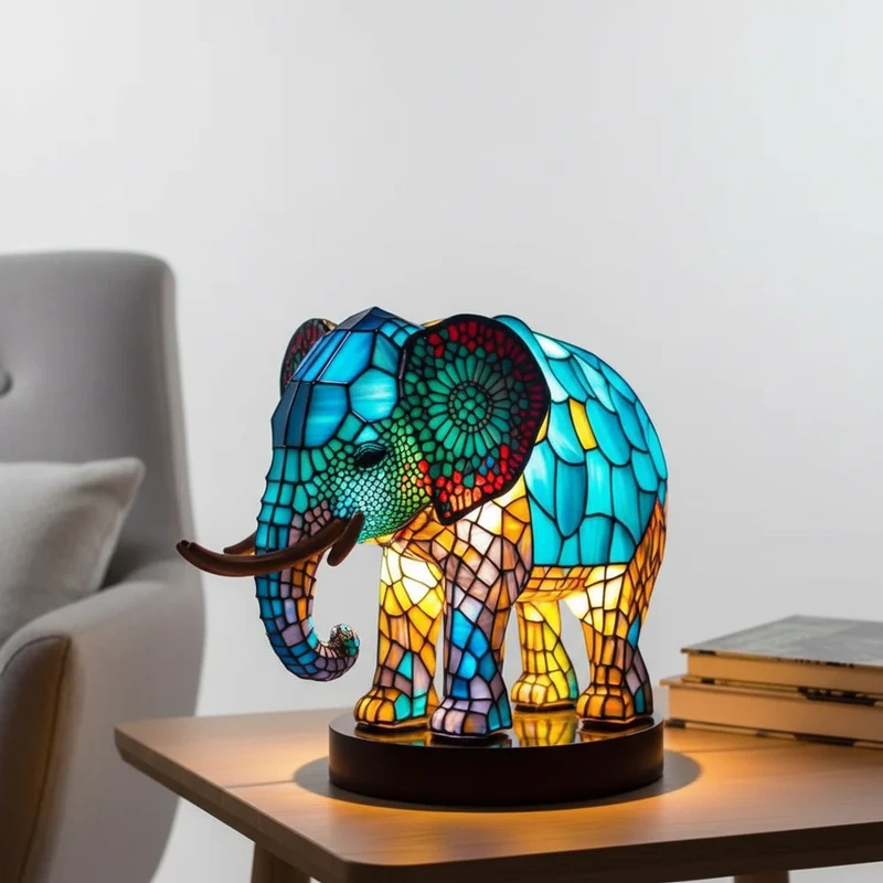 Dekorativ Dyrebords Lampe i Glasstil med Varme Farver