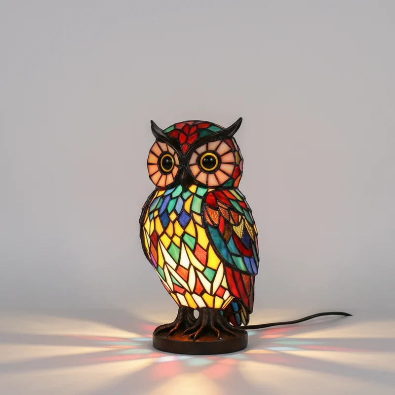 Dekorativ Dyrebords Lampe i Glasstil med Varme Farver