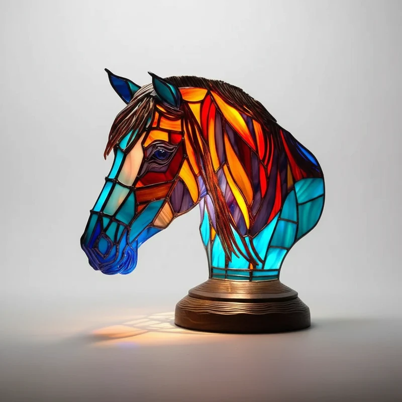 Dekorativ Dyrebords Lampe i Glasstil med Varme Farver