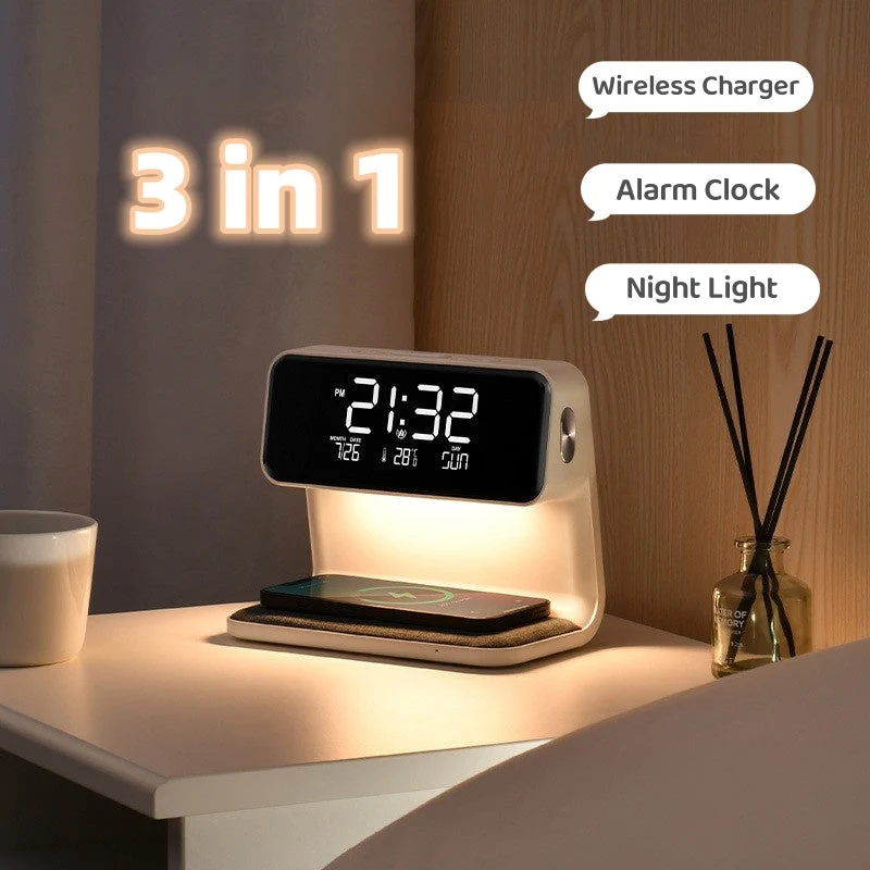 Natlampe med Trådløs Oplader – Smart og Pladsbesparende