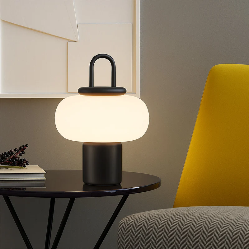 Stilren glasbordlampe med blødt LED-lys til soveværelset