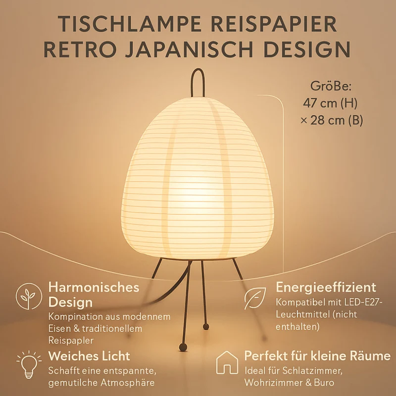 Japansk Papirlampe med Blødt Lys og Stabilt Design