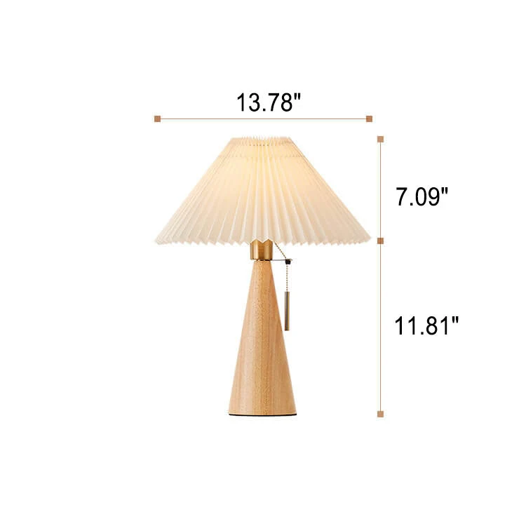 Japansk Bordlampe med Plisseret Skærm i Træ og Stofdesign