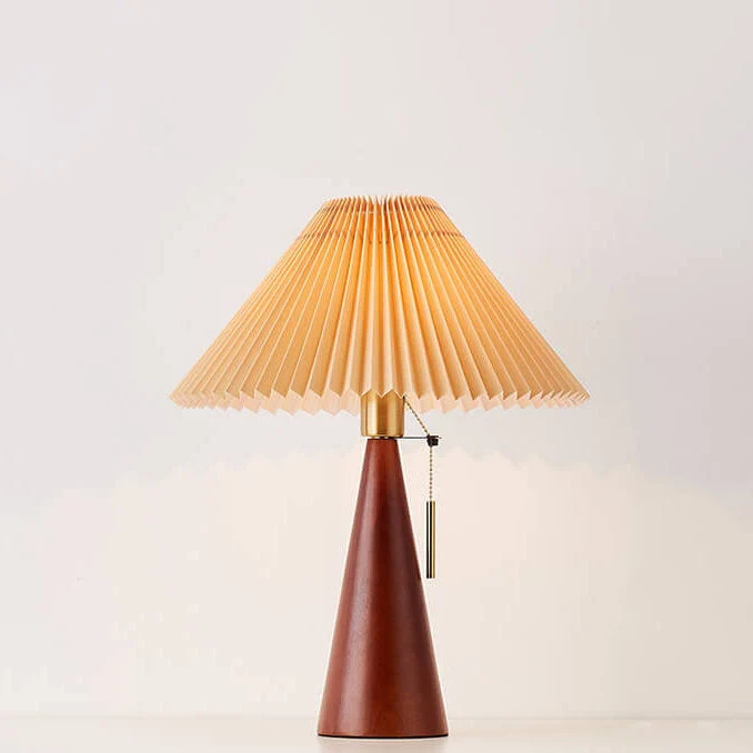 Japansk Bordlampe med Plisseret Skærm i Træ og Stofdesign