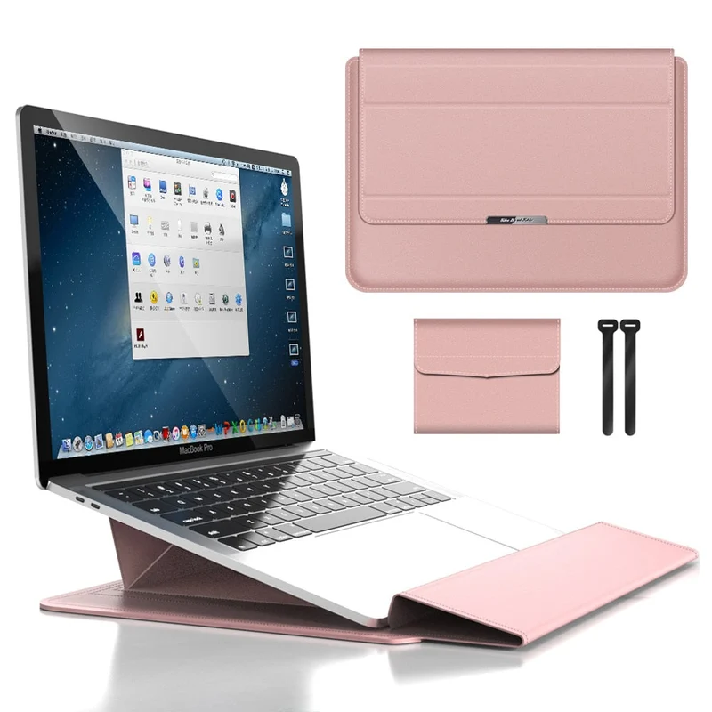 Laptop Sleeve med Foldbar Stand og PU Læder - Slank og Praktisk