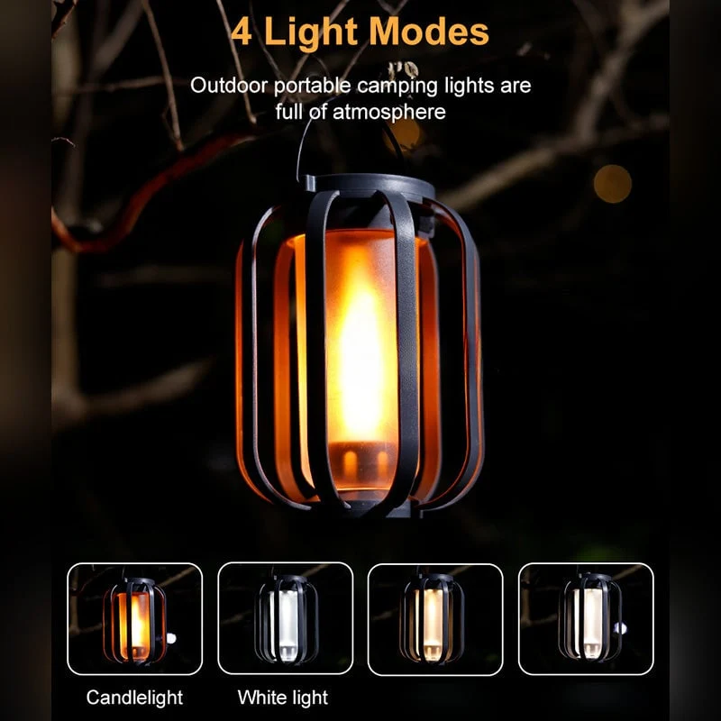 Solcelle- og USB-opladelig LED-lanterne med flammeeffekt