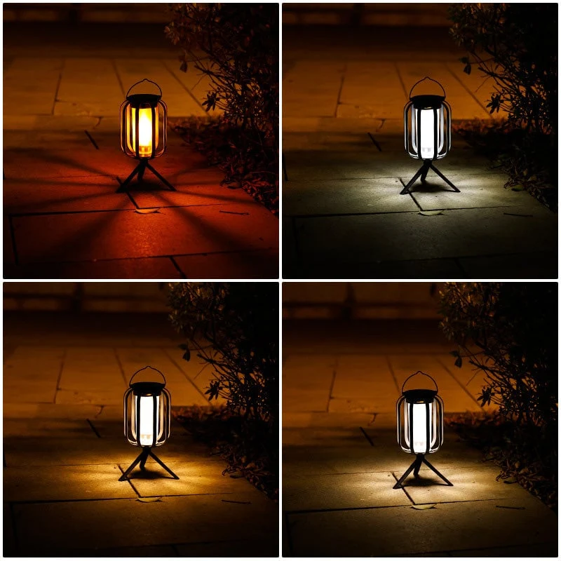 Solcelle- og USB-opladelig LED-lanterne med flammeeffekt