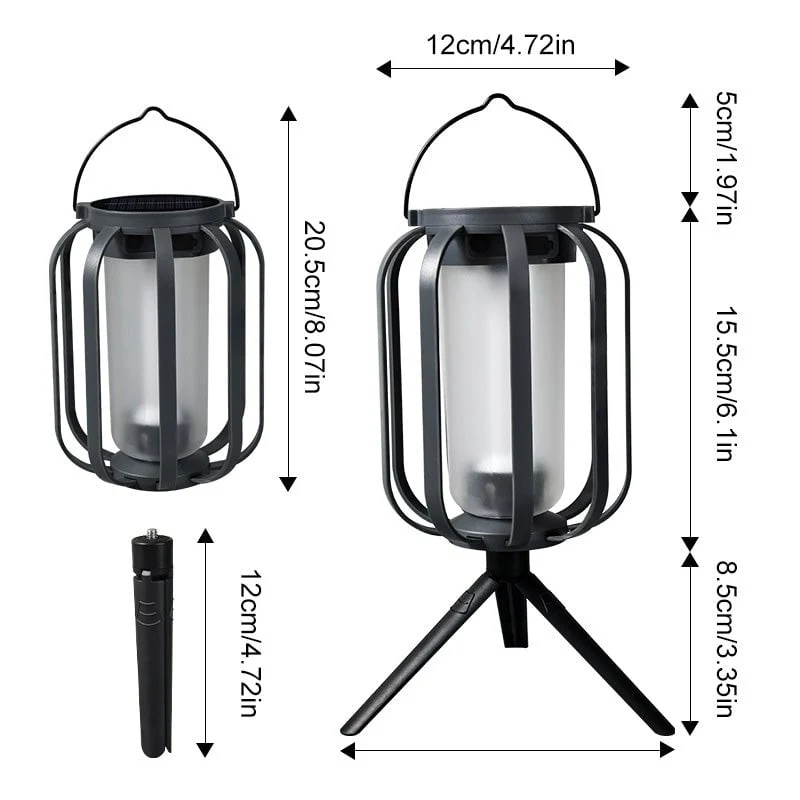 Solcelle- og USB-opladelig LED-lanterne med flammeeffekt