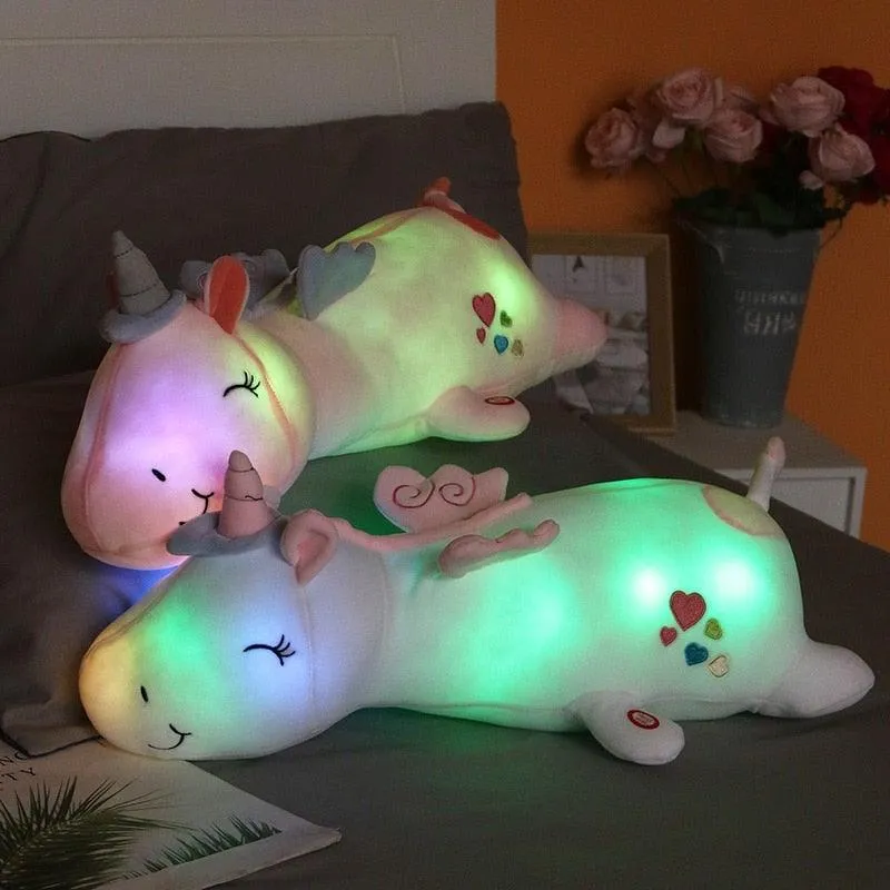 Unicorn Bamseven med Blidt Regnbuelys - Perfekt som Natlampe