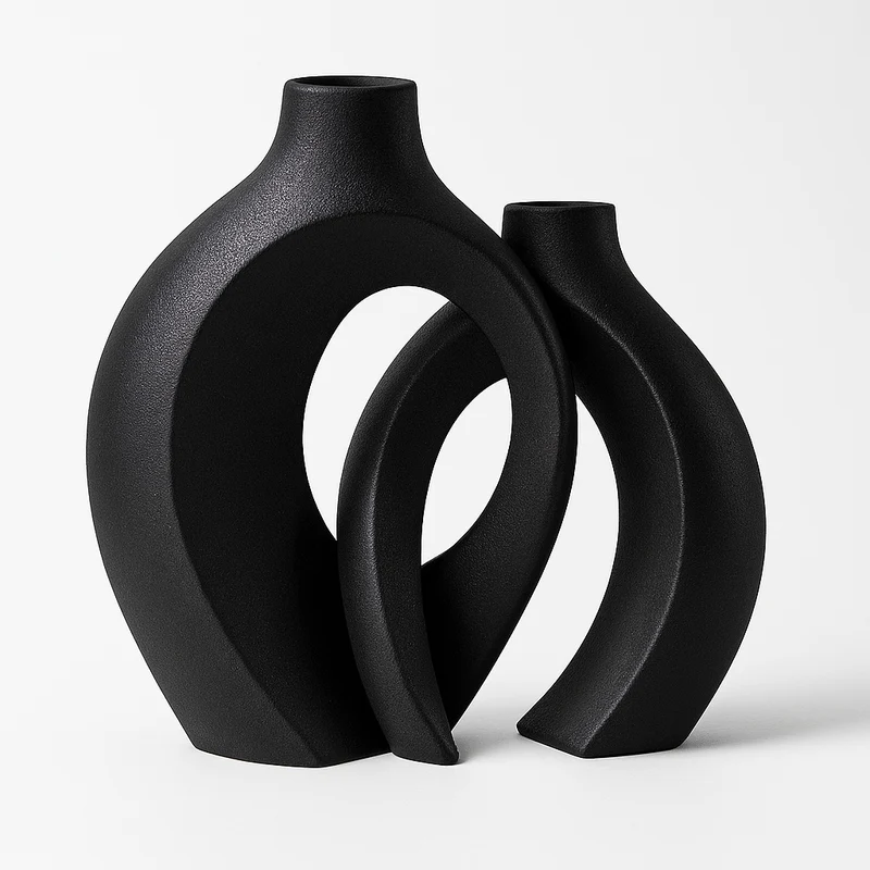 Stilfuldt Keramisk Vasesæt med Skulpturel Minimalistisk Elegance