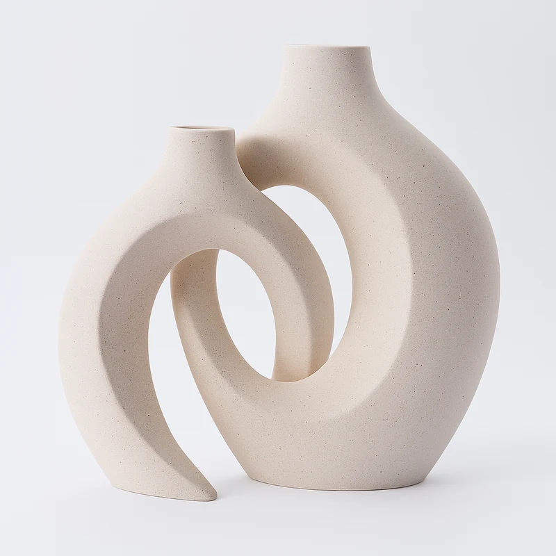 Stilfuldt Keramisk Vasesæt med Skulpturel Minimalistisk Elegance