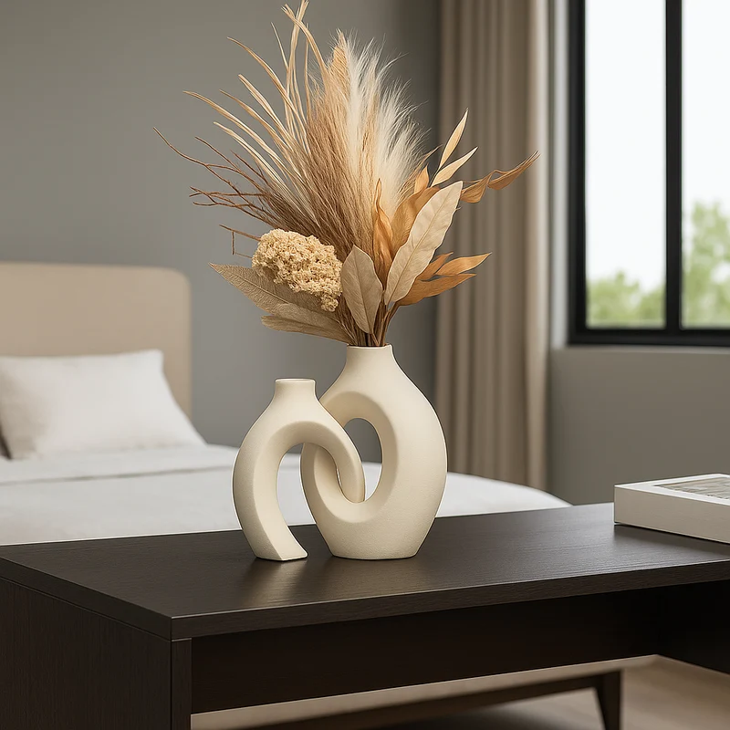 Stilfuldt Keramisk Vasesæt med Skulpturel Minimalistisk Elegance