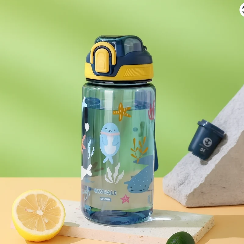 Dinosaur Flaske til Børn - 600ml med Sugerør og Tæt Låg