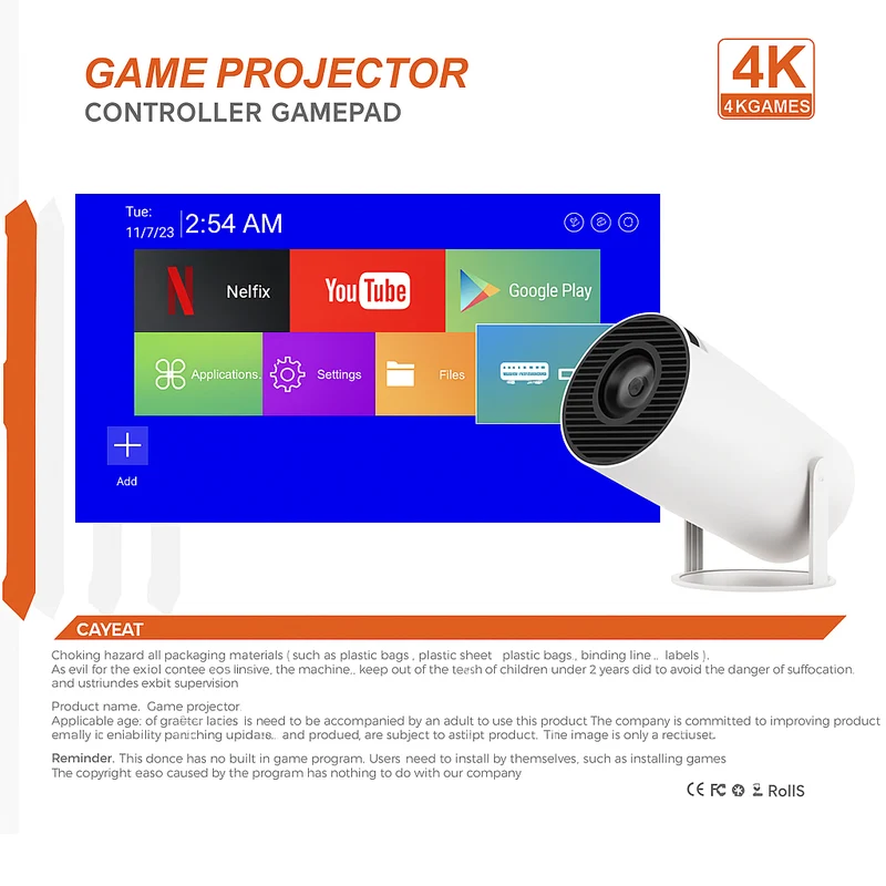 4K Mini Projektor med Trådløs Spiloplevelse og Smart Funktion