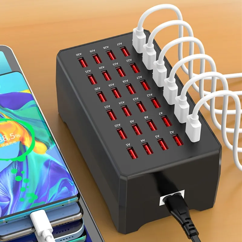 30-Port USB Opladerstation til Effektiv Enhedsopladning