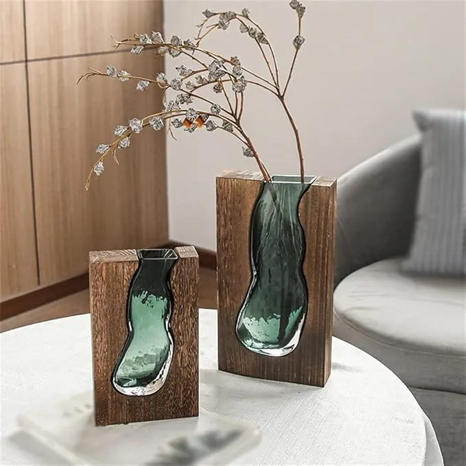 Minimalistisk Vase i Træ og Glas | Naturlig Elegance