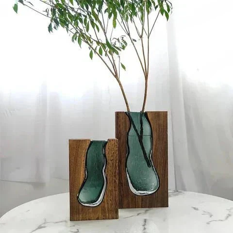 Minimalistisk Vase i Træ og Glas | Naturlig Elegance
