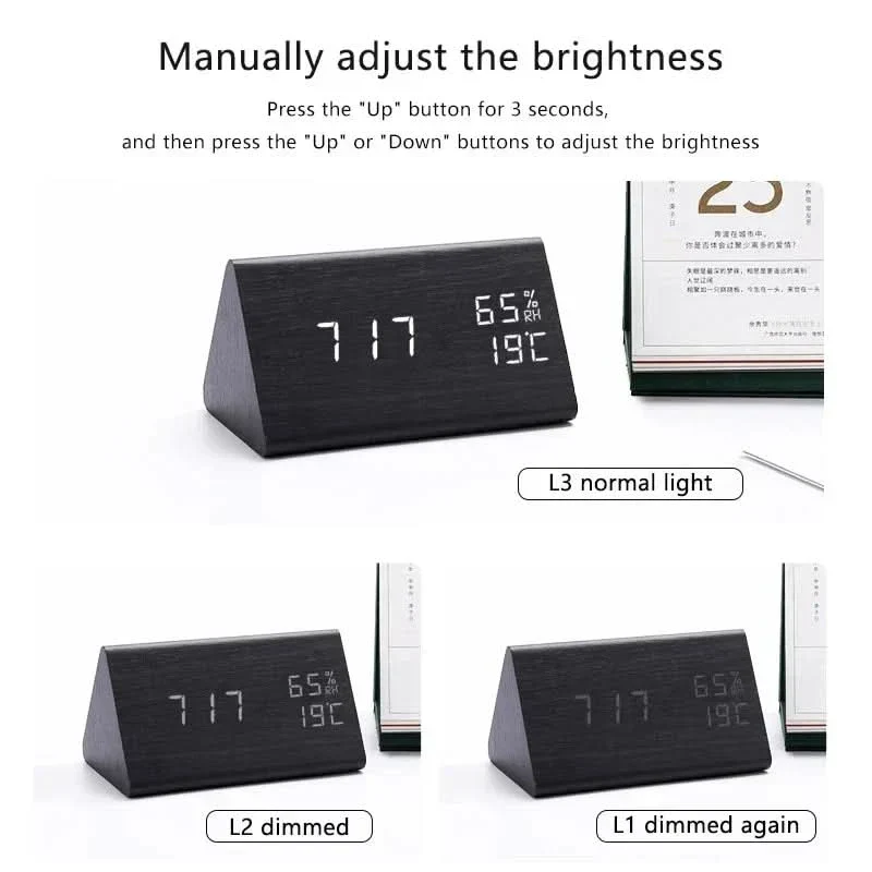 Elegant LED Vækkeur med Justerbar Lysstyrke og Temperaturvisning