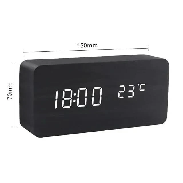 Elegant LED Vækkeur med Justerbar Lysstyrke og Temperaturvisning