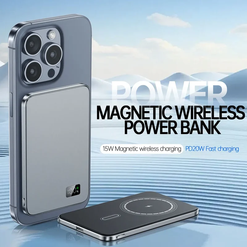 Trådløs Powerbank med Magnetisk Opladning og LED Indikator