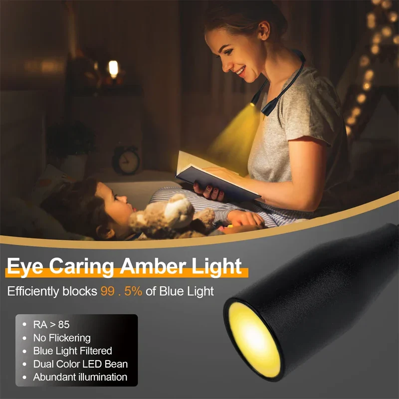 Genopladelig LED-nakkelampe med 3 lysfarver og fleksible arme