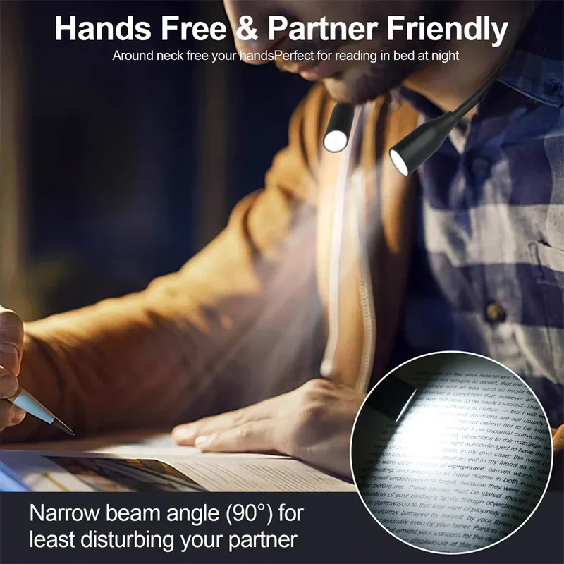 Genopladelig LED-nakkelampe med 3 lysfarver og fleksible arme