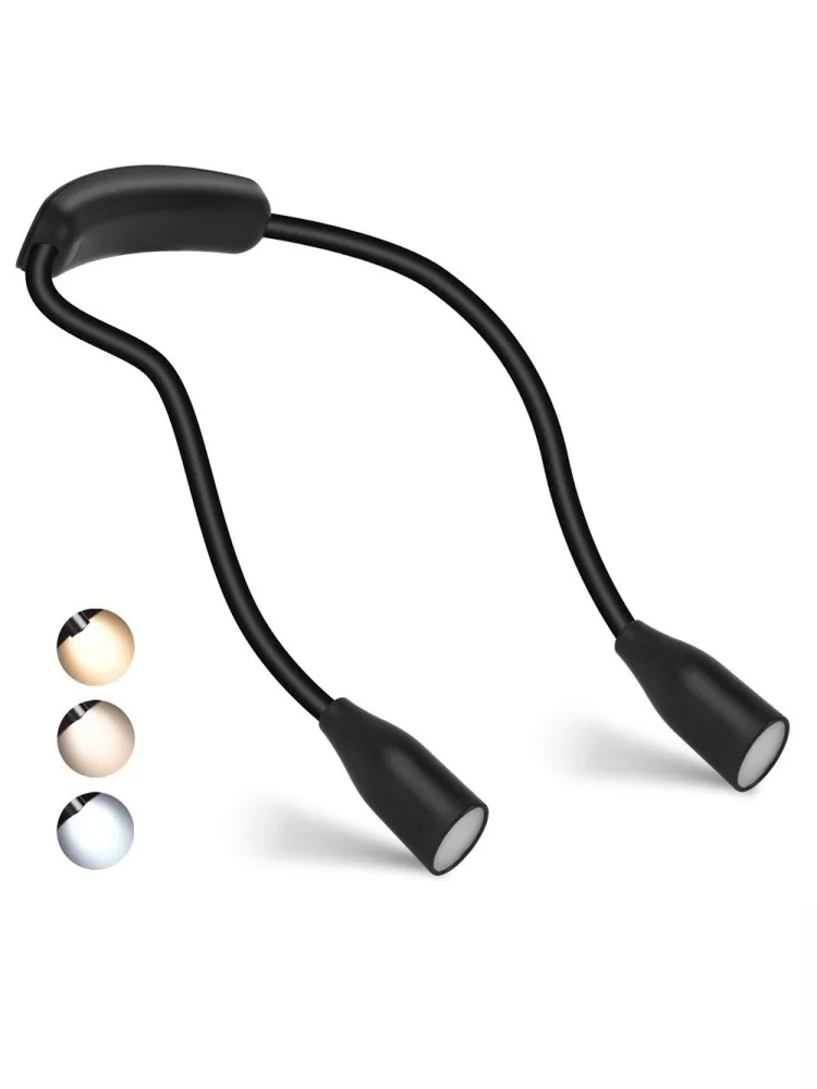 Genopladelig LED-nakkelampe med 3 lysfarver og fleksible arme