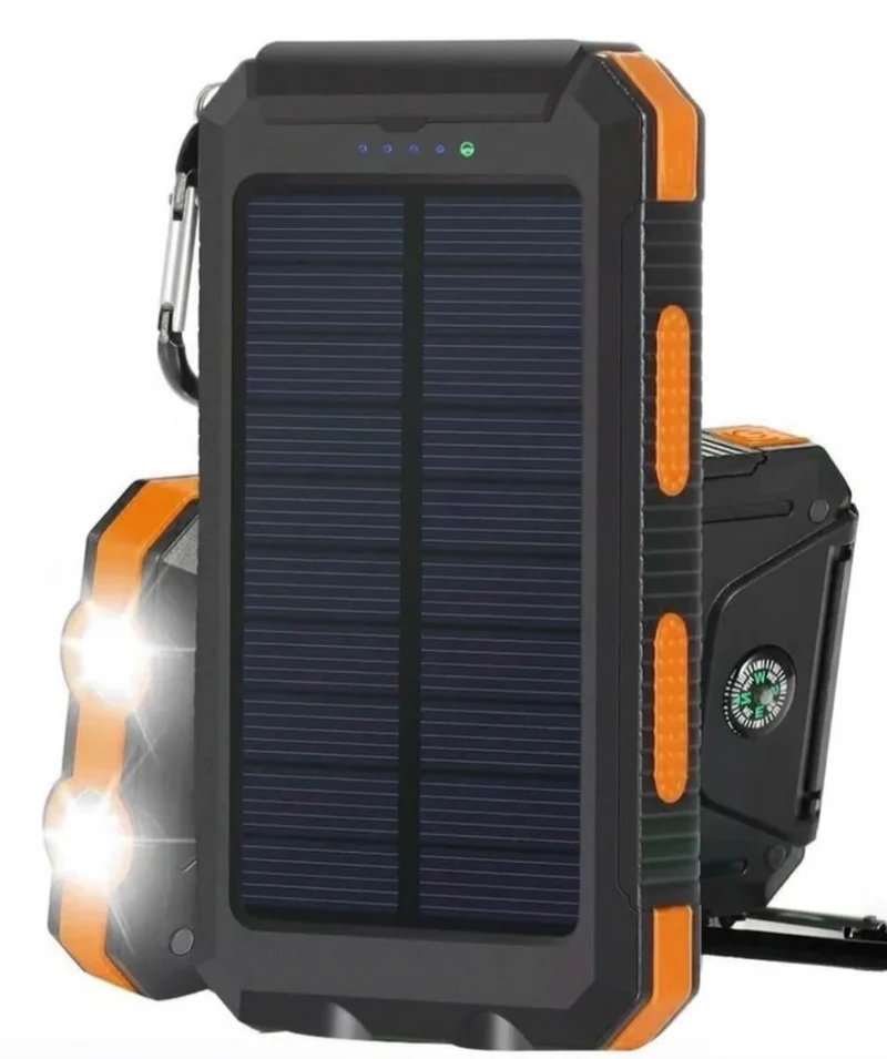 Robust solcelle powerbank med dobbelt USB og LED-lygte