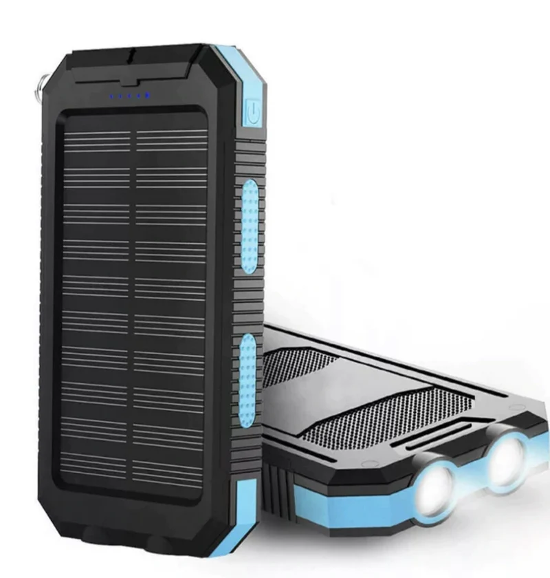 Robust solcelle powerbank med dobbelt USB og LED-lygte