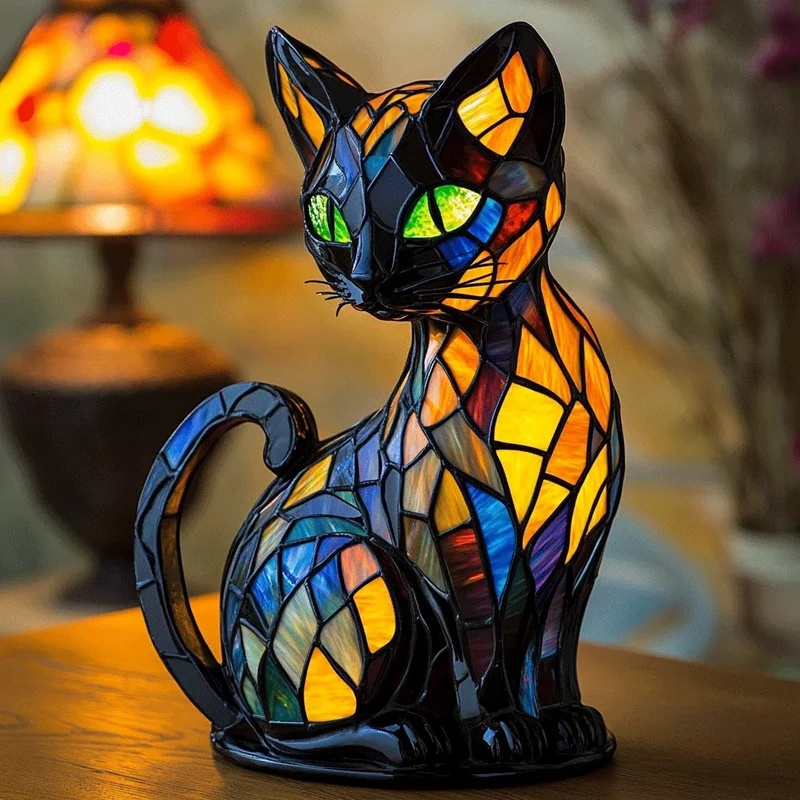 Farverig Glasskat Natlampe – Skab Hygge og Stemning