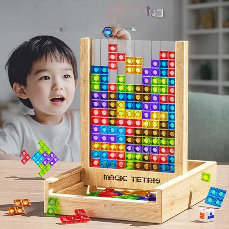 Bæredygtigt Træpuslespil med Tetris-design for Hjernetræning