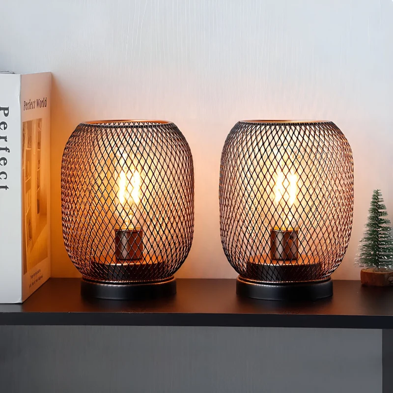 Vintage Metalbordlamper med Varm LED-lys - Batteridrevet Sæt