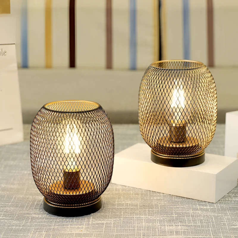 Vintage Metalbordlamper med Varm LED-lys - Batteridrevet Sæt