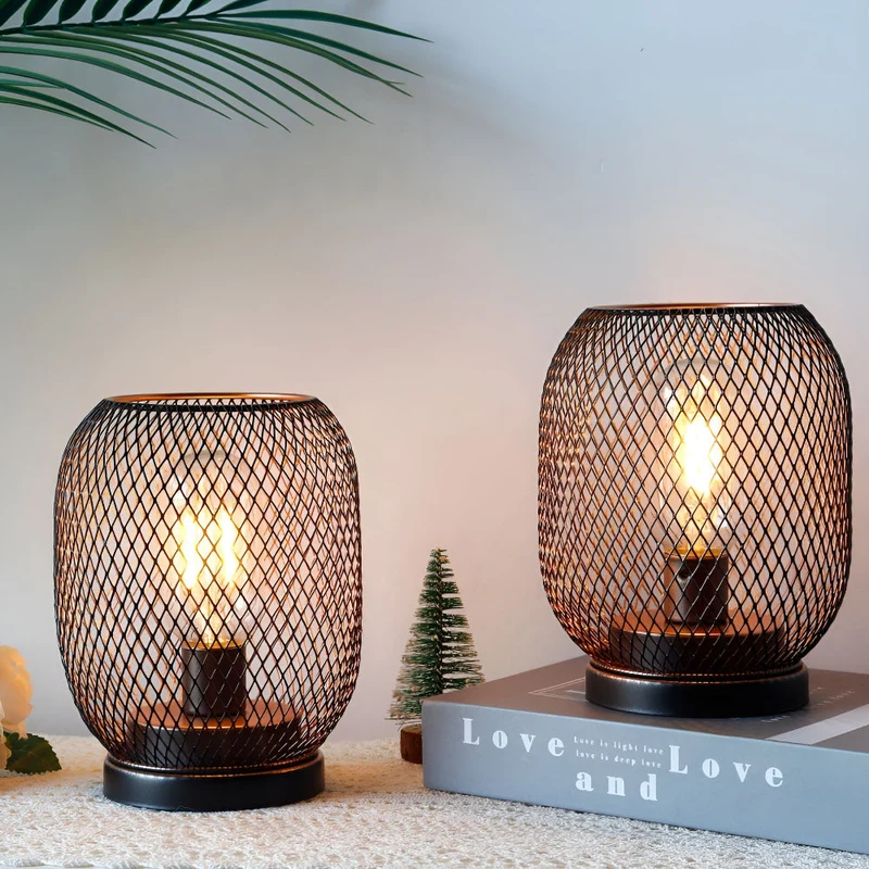 Vintage Metalbordlamper med Varm LED-lys - Batteridrevet Sæt