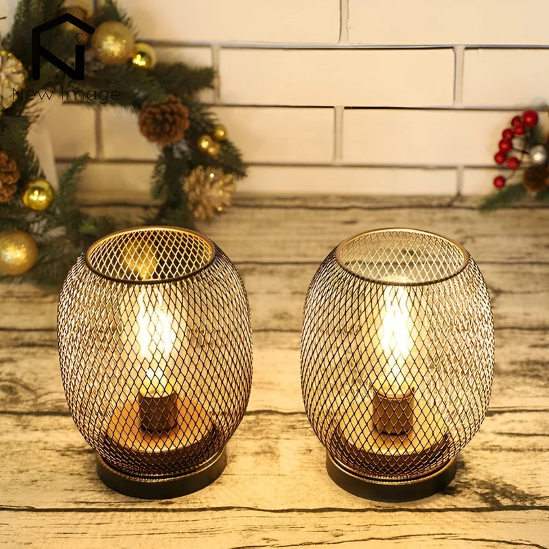 Vintage Metalbordlamper med Varm LED-lys - Batteridrevet Sæt