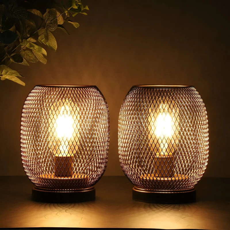 Vintage Metalbordlamper med Varm LED-lys - Batteridrevet Sæt