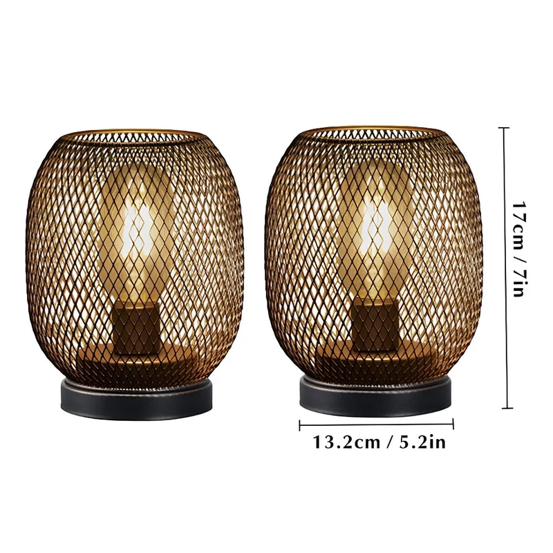 Vintage Metalbordlamper med Varm LED-lys - Batteridrevet Sæt