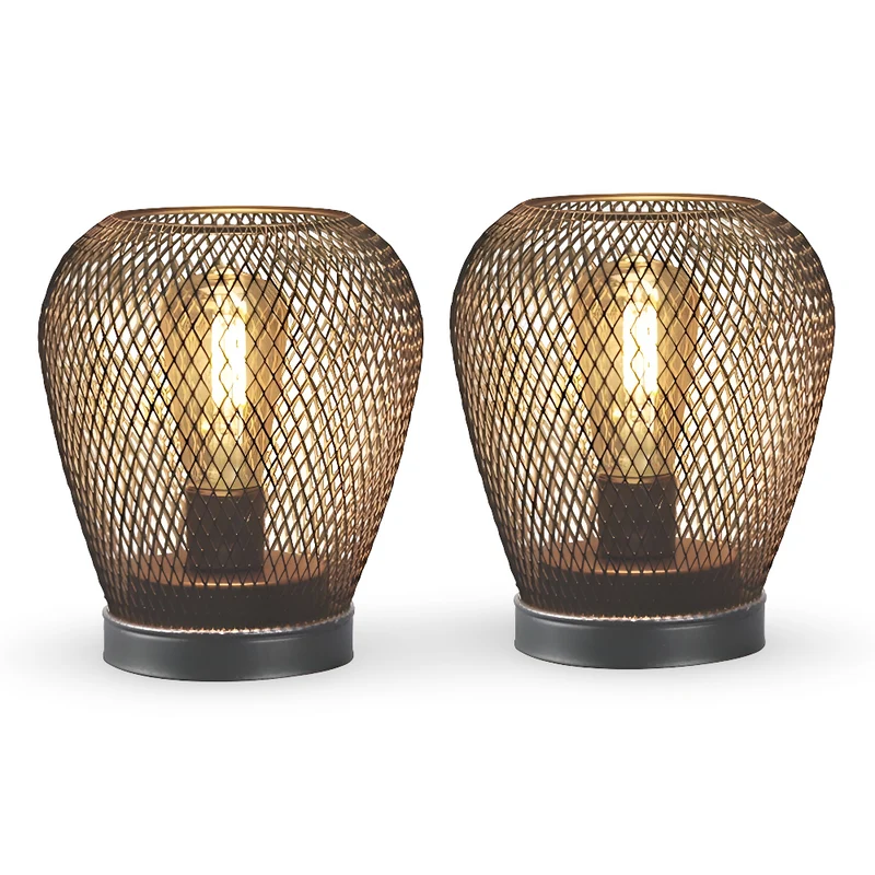 Vintage Metalbordlamper med Varm LED-lys - Batteridrevet Sæt
