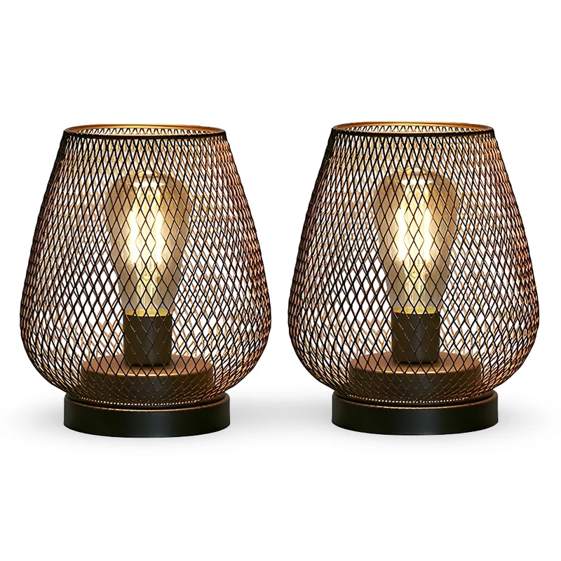 Vintage Metalbordlamper med Varm LED-lys - Batteridrevet Sæt