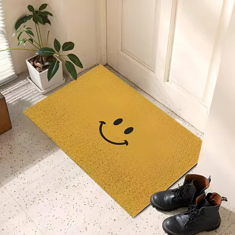 Skridsikker Smiley Dørmåtte – Vandabsorberende, Indendørs/Udendørs