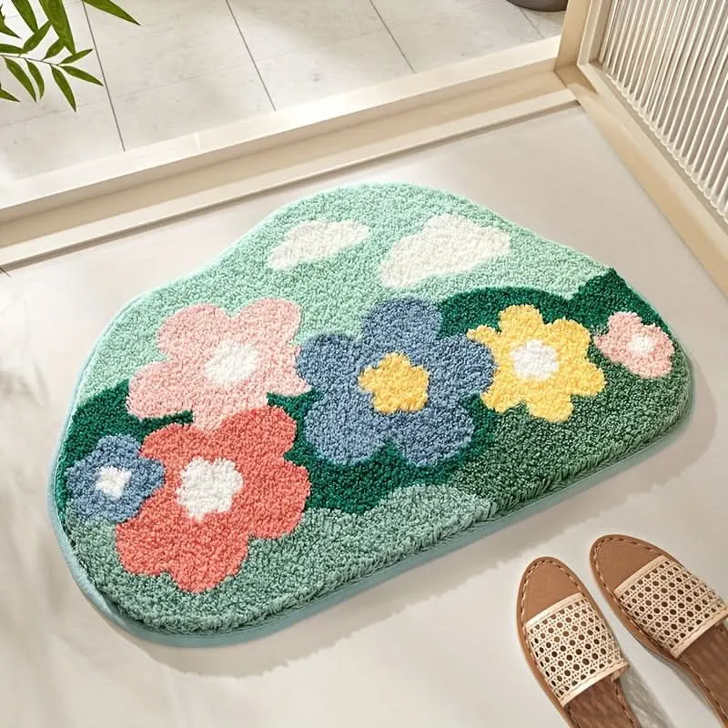 Absorberende Badeværelsesmåtte med Blomstermønster, Skridsikker