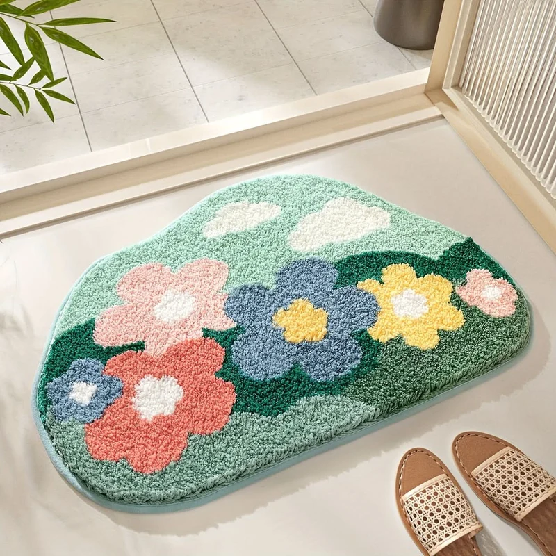 Absorberende Badeværelsesmåtte med Blomstermønster, Skridsikker