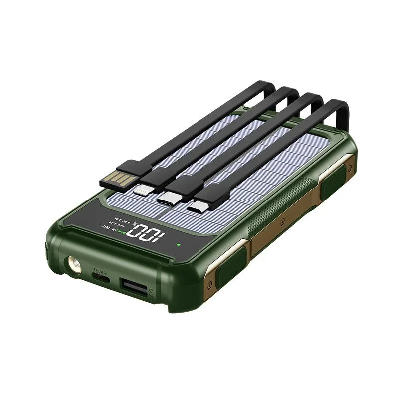 Effektiv Solcelle Powerbank med 4-i-1 Kabel og Nødbelysning