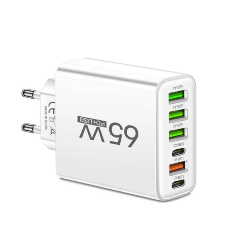 Kompakt 6-i-1 Oplader 65W med Flere USB-Porter