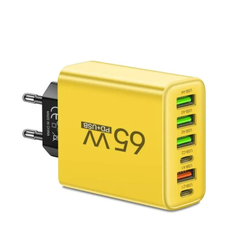 Kompakt 6-i-1 Oplader 65W med Flere USB-Porter